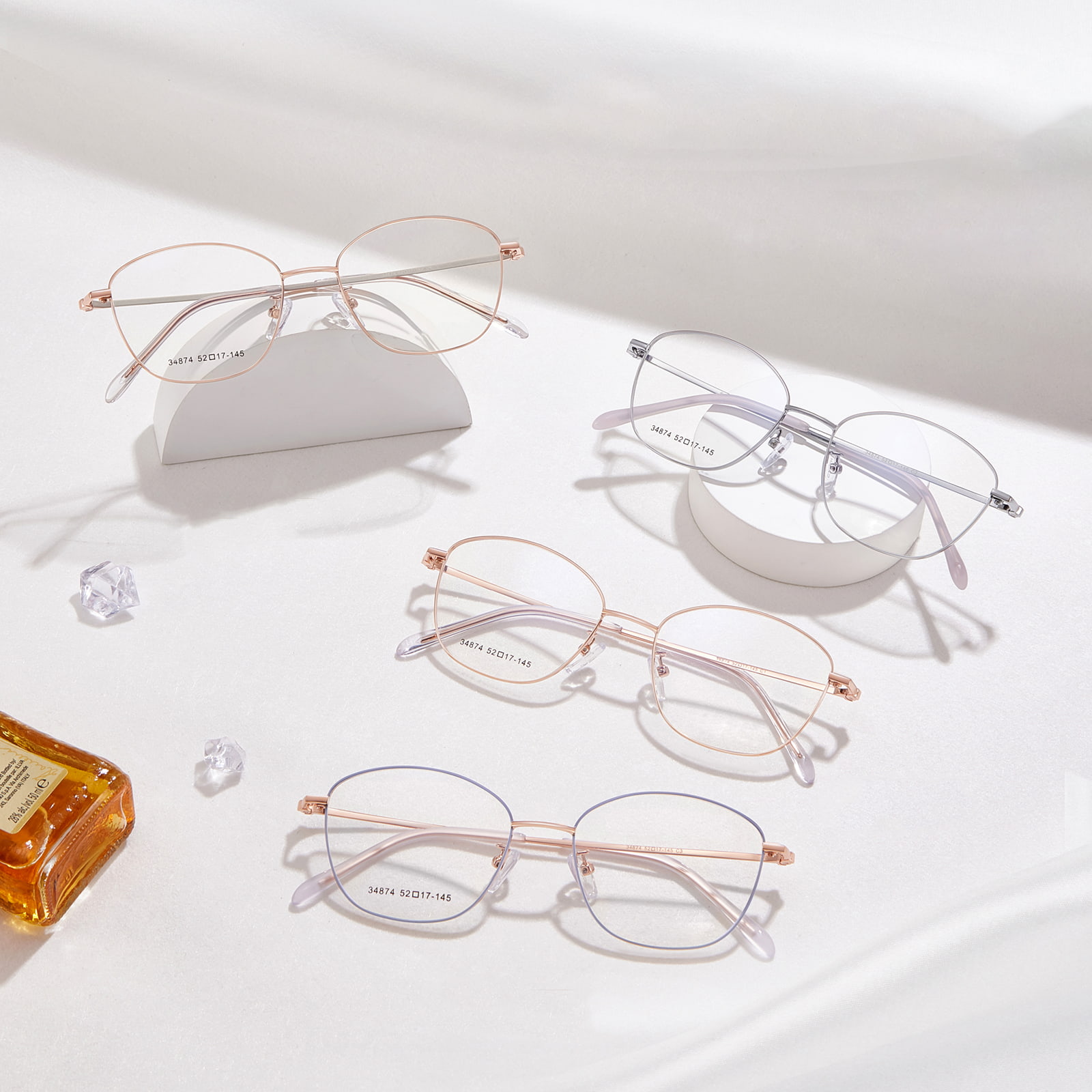 34874 Okulary aluminiowe w stylu retro z cienką oprawką