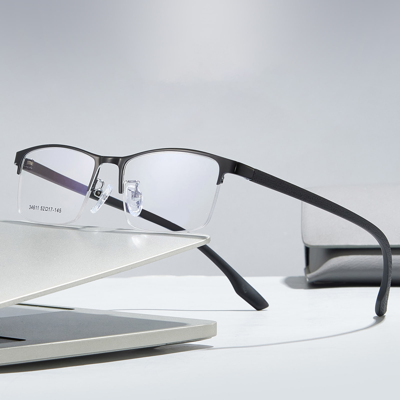34611 Minimalistyczne, hipoalergiczne okulary ze stopu z półramką
