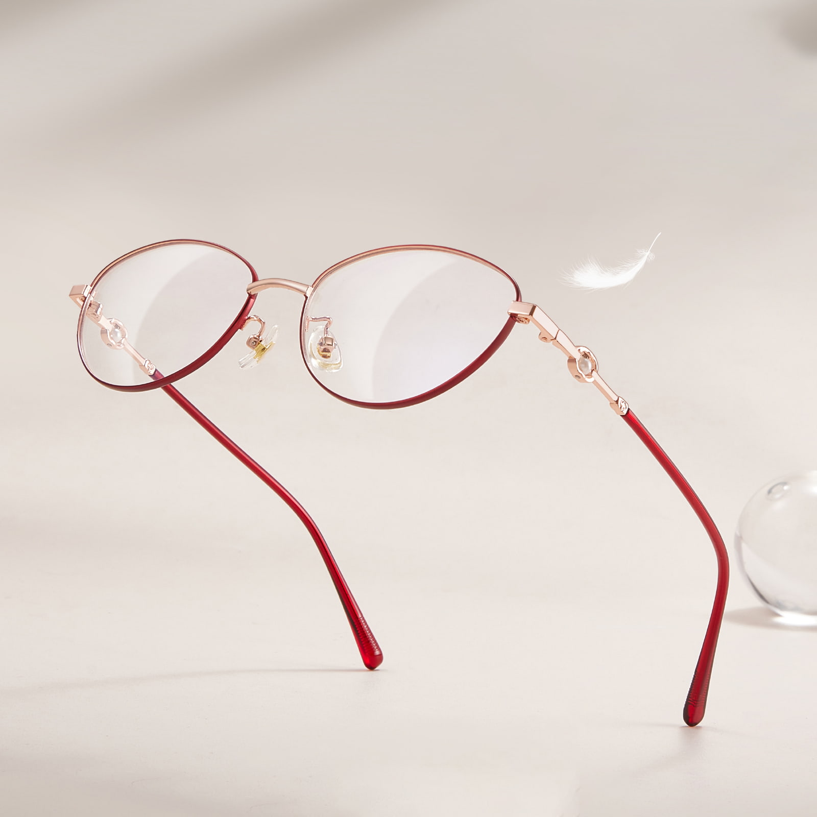 58166 Okulary ze stopu Cat's Eye z perłowym włosiem