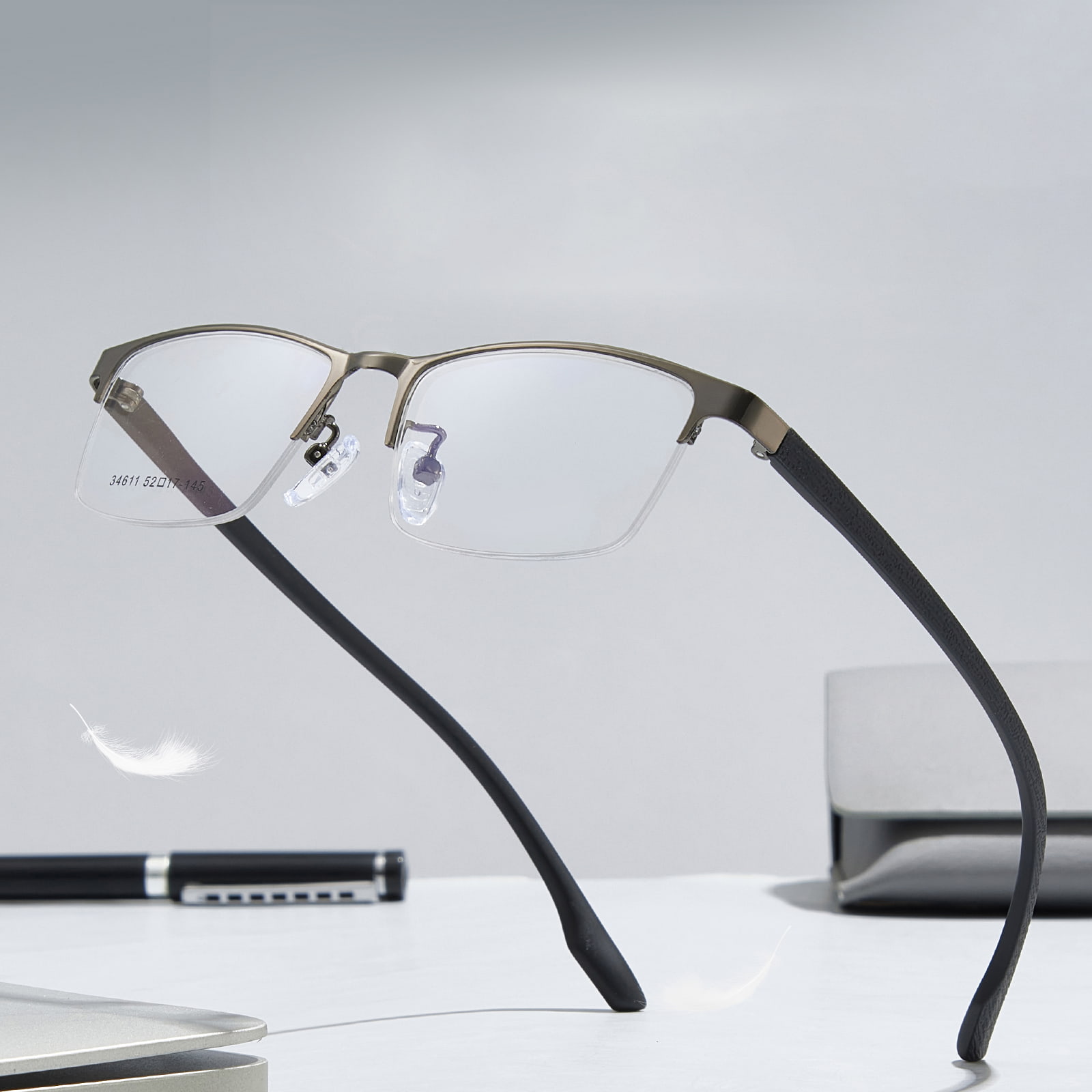 34611 Minimalistyczne, hipoalergiczne okulary ze stopu z półramką