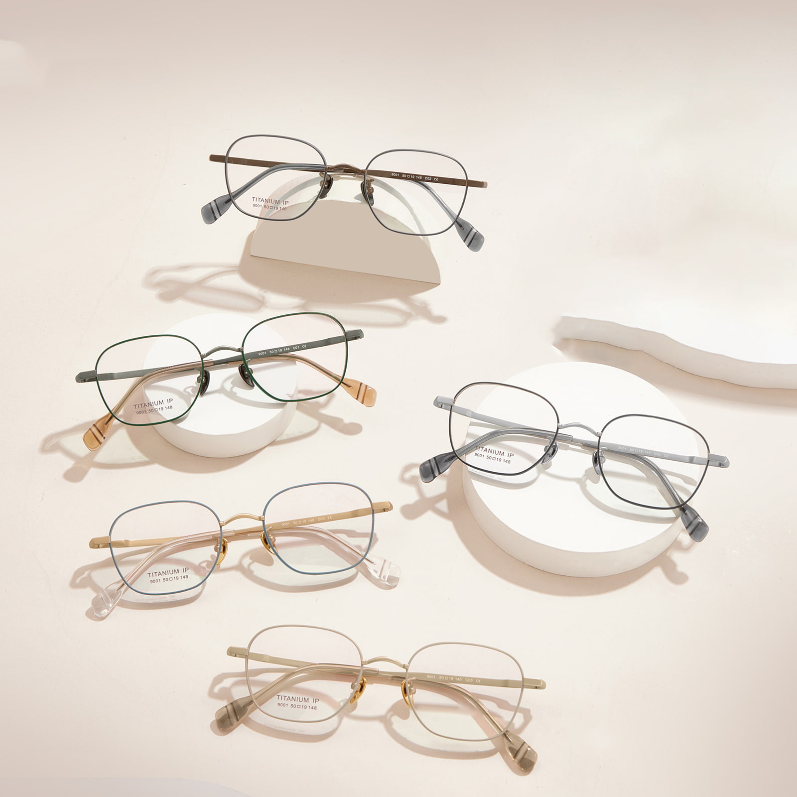9001 Wielokątne, proste i solidne okulary z czystego tytanu