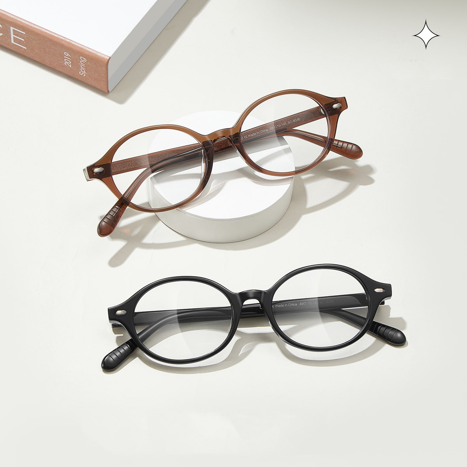 BC8046 Proste, owalne, hipoalergiczne okulary z octanu