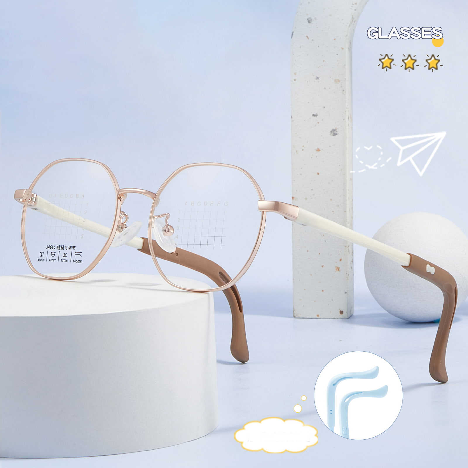 34686 Młodzieżowe wielokątne okulary ze stopu