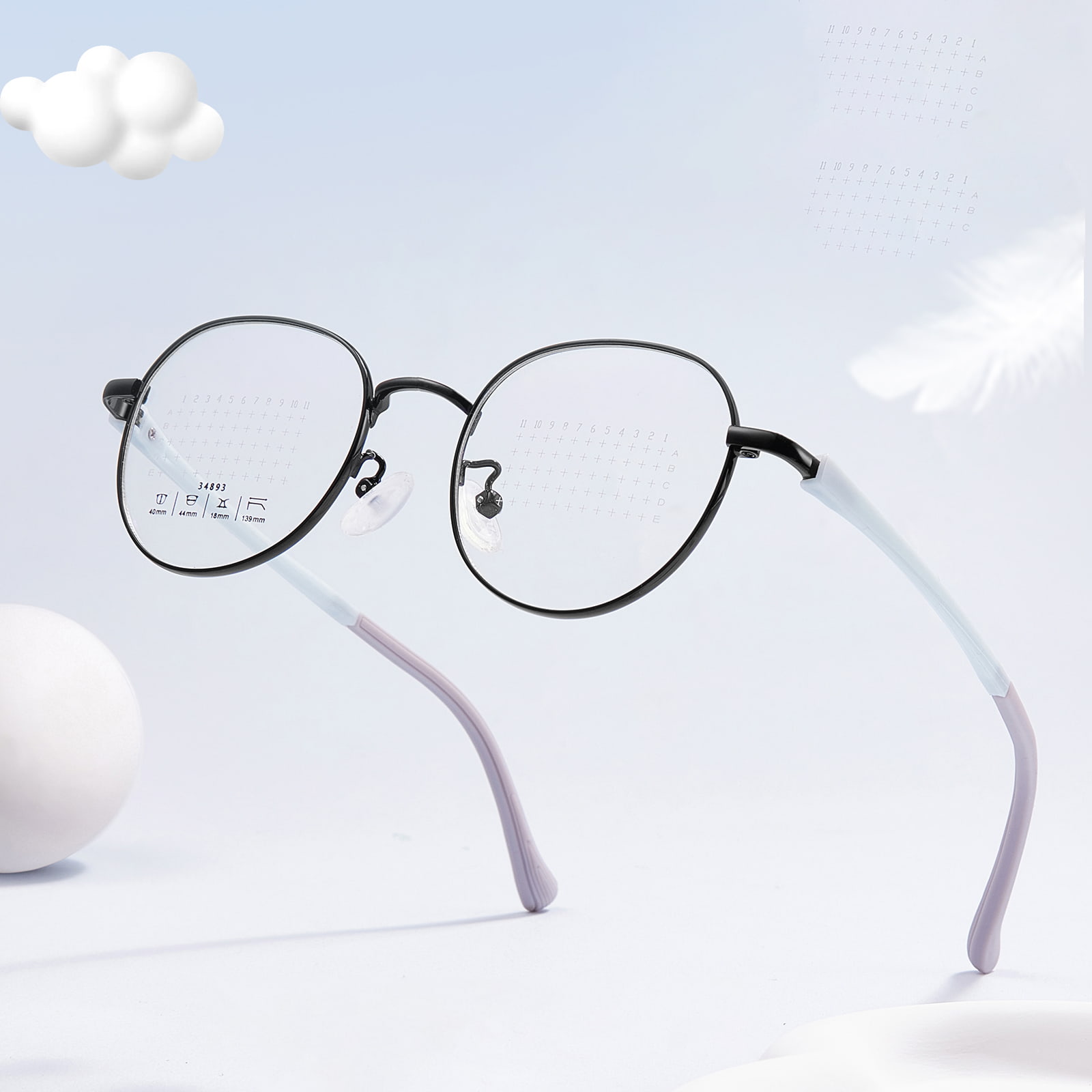 34893 Okulary ze stopu aluminium z okrągłą ramką i zapobieganiem rozogniskowi