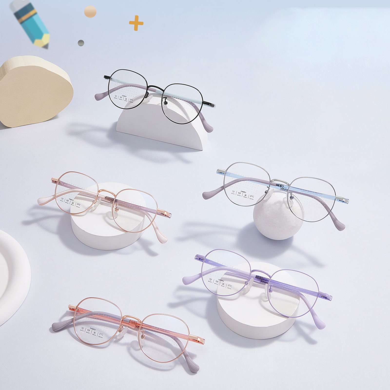 34893 Okulary ze stopu aluminium z okrągłą ramką i zapobieganiem rozogniskowi
