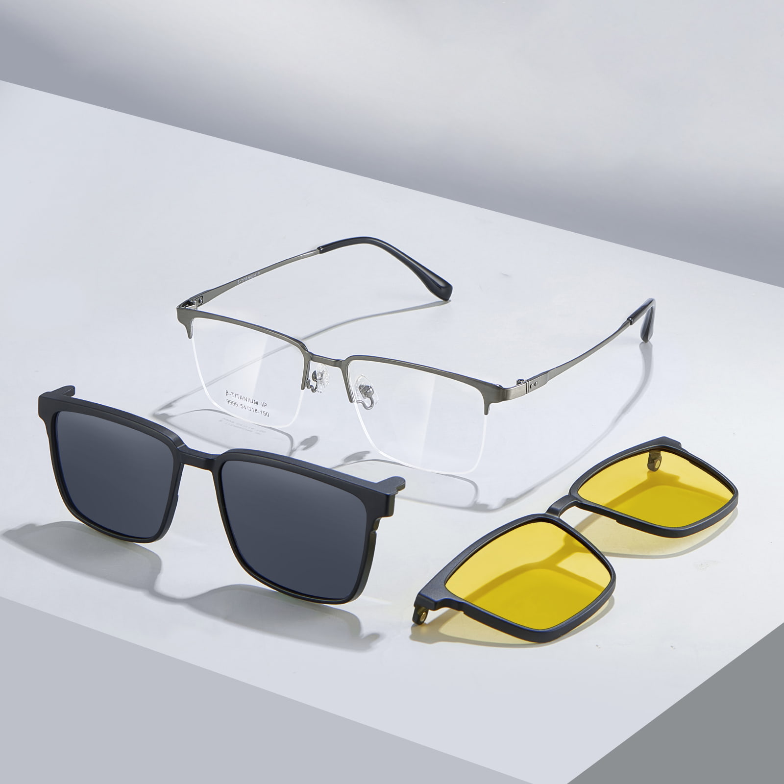 9999 Trzy w jednym Szczotkowane okulary z półramkami Magnetyczne okulary przeciwsłoneczne