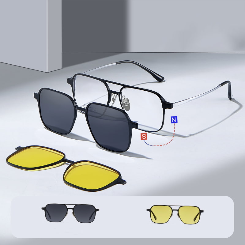 CH7038 Aluminiowo-magnezowe okulary przeciwsłoneczne z podwójną wiązką, trzy w jednym, magnetyczne krótkowzroczność, spolaryzowane okulary przeciwsłoneczne