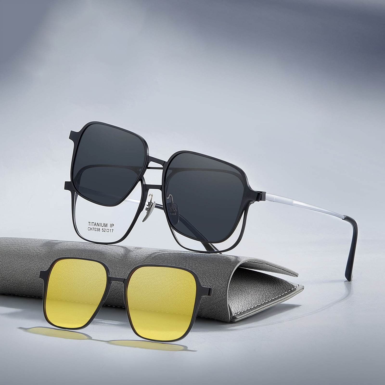 CH7038 Aluminiowo-magnezowe okulary przeciwsłoneczne z podwójną wiązką, trzy w jednym, magnetyczne krótkowzroczność, spolaryzowane okulary przeciwsłoneczne